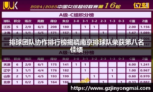 排球团队协作排行榜揭晓南京排球队荣获第八名佳绩